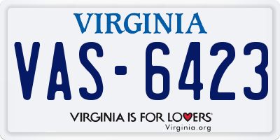 VA license plate VAS6423