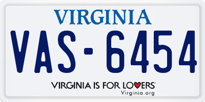 VA license plate VAS6454