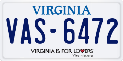 VA license plate VAS6472