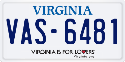 VA license plate VAS6481