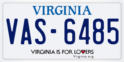 VA license plate VAS6485