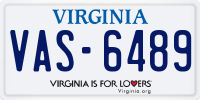 VA license plate VAS6489