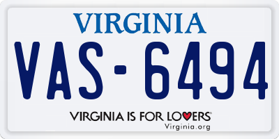 VA license plate VAS6494