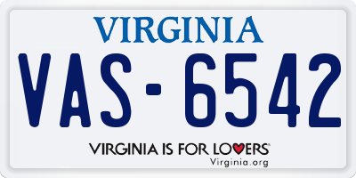 VA license plate VAS6542