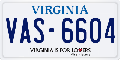 VA license plate VAS6604