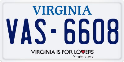 VA license plate VAS6608