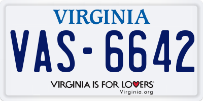 VA license plate VAS6642