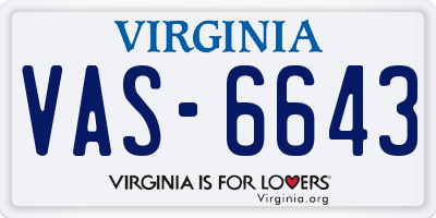 VA license plate VAS6643