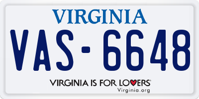 VA license plate VAS6648