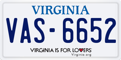 VA license plate VAS6652