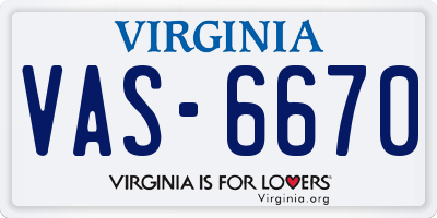 VA license plate VAS6670