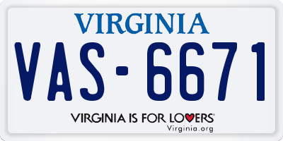 VA license plate VAS6671