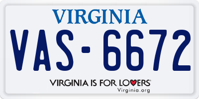 VA license plate VAS6672