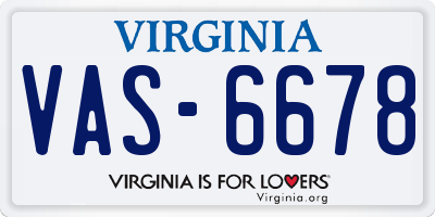 VA license plate VAS6678