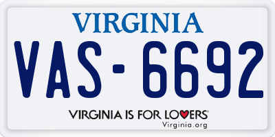 VA license plate VAS6692