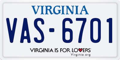 VA license plate VAS6701