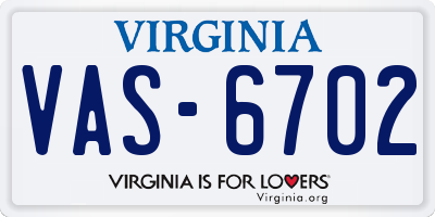 VA license plate VAS6702