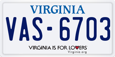 VA license plate VAS6703