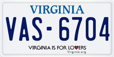 VA license plate VAS6704