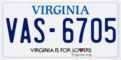 VA license plate VAS6705