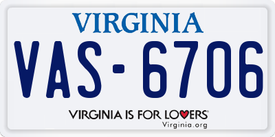 VA license plate VAS6706