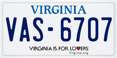 VA license plate VAS6707