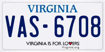 VA license plate VAS6708