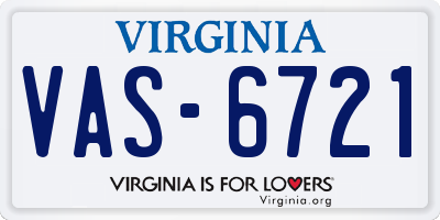 VA license plate VAS6721