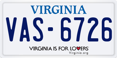 VA license plate VAS6726