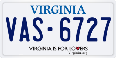 VA license plate VAS6727