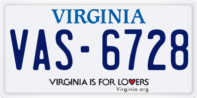 VA license plate VAS6728