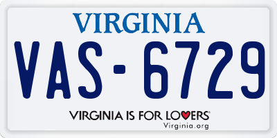 VA license plate VAS6729