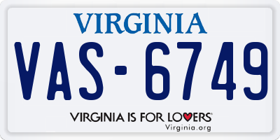 VA license plate VAS6749