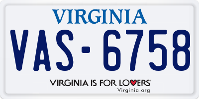 VA license plate VAS6758