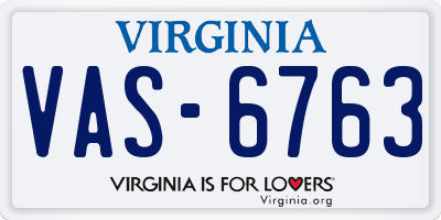 VA license plate VAS6763