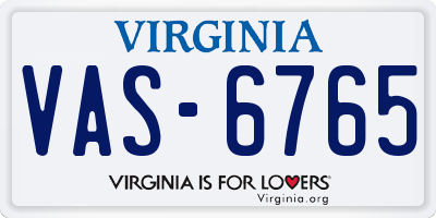 VA license plate VAS6765