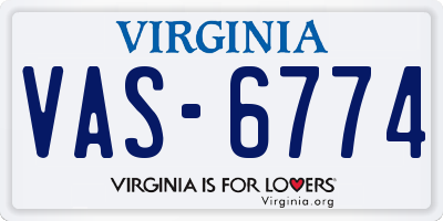 VA license plate VAS6774