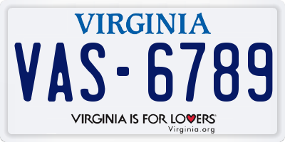 VA license plate VAS6789