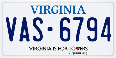 VA license plate VAS6794