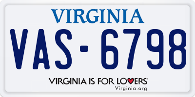 VA license plate VAS6798