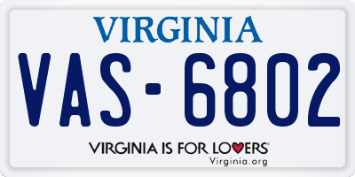 VA license plate VAS6802