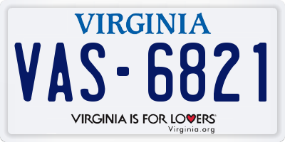 VA license plate VAS6821