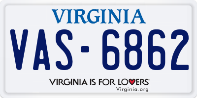 VA license plate VAS6862