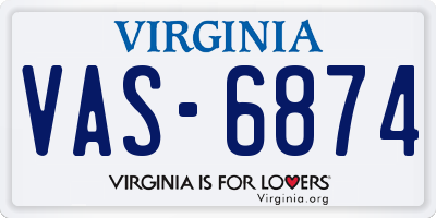 VA license plate VAS6874