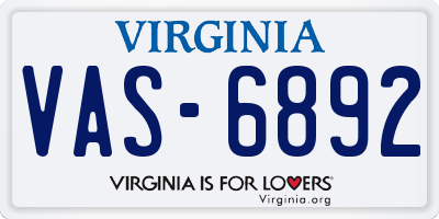 VA license plate VAS6892