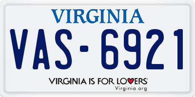 VA license plate VAS6921