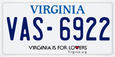 VA license plate VAS6922