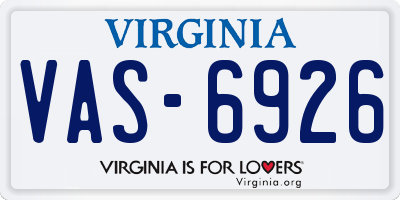 VA license plate VAS6926