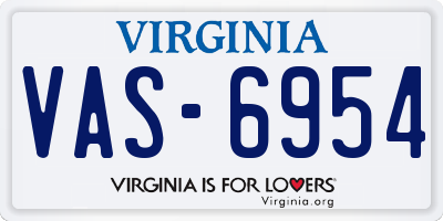 VA license plate VAS6954