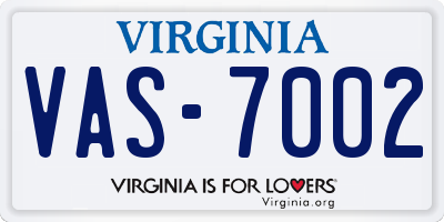 VA license plate VAS7002